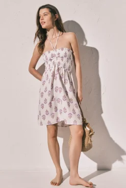 Vestido curto com decote smock estampado