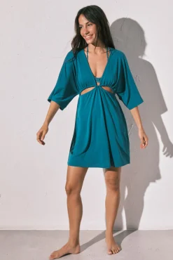 Vestido curto cut-out em malha azul