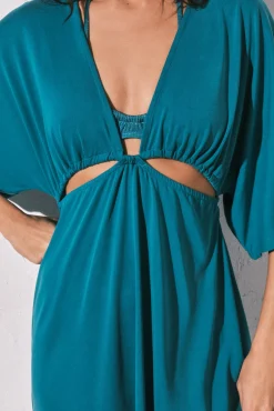 Vestido curto cut-out em malha azul