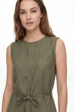 Vestido curto de linho sem mangas