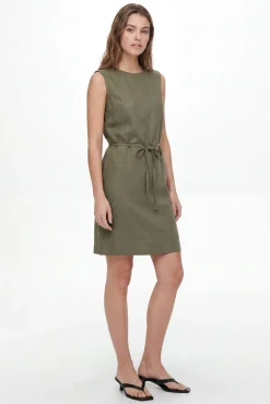 Vestido curto de linho sem mangas