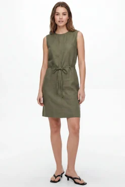 Vestido curto de linho sem mangas