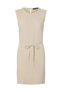 Vestido curto de linho sem mangas
