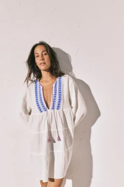 Vestido curto em algodão estampado boho