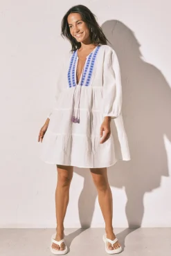Vestido curto em algodão estampado boho