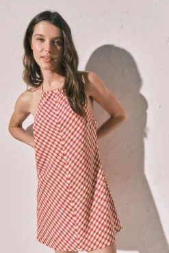 Vestido curto estampado vichy vermelho