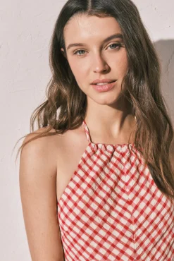 Vestido curto estampado vichy vermelho
