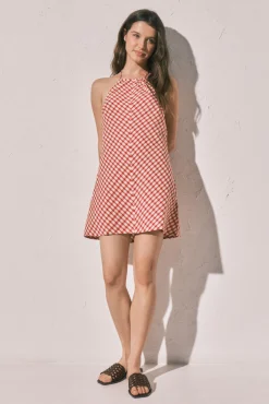 Vestido curto estampado vichy vermelho