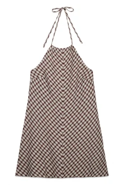 Vestido curto estampado vichy marrom