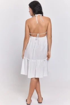 Vestido de praia em algodão com costas abertas