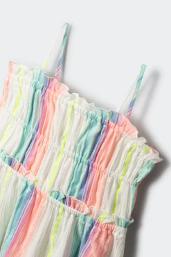 Vestido de riscas flúor para menina