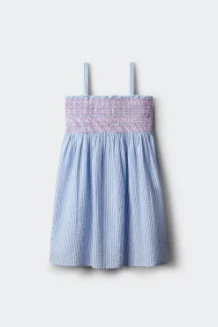 Vestido de riscas oxford para menina