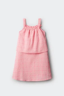 Vestido duplo estampado vichy menina