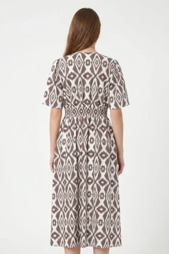 Vestido midi de manga curta estampado