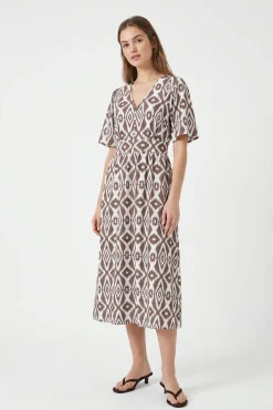 Vestido midi de manga curta estampado