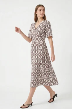Vestido midi de manga curta estampado
