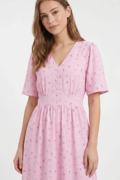 Vestido midi de manga curta estampado