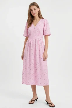 Vestido midi de manga curta estampado