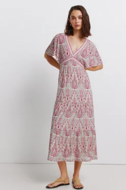 Vestido midi de manga curta estampado