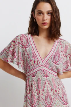 Vestido midi de manga curta estampado