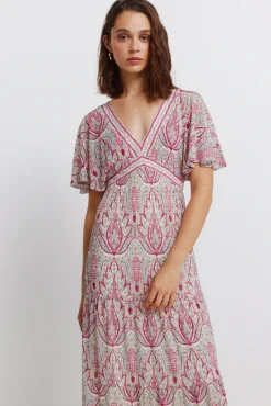 Vestido midi de manga curta estampado