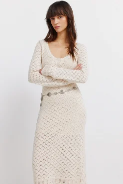 Vestido midi em malha pointelle