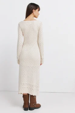 Vestido midi em malha pointelle