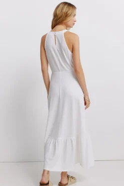 Vestido midi gola halter em crochet