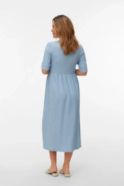 Vestido midi maternity decote em bico
