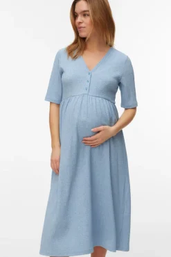 Vestido midi maternity decote em bico