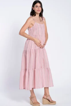 Vestido pré-mamã maxi às riscas