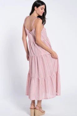Vestido pré-mamã maxi às riscas