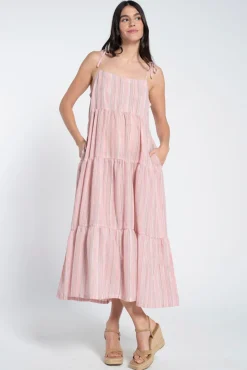 Vestido pré-mamã maxi às riscas