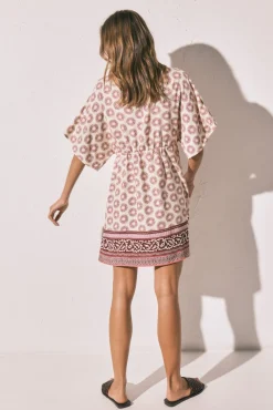 Vestido túnica curta estampado boho grená