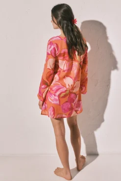 Vestido túnica curta estampado maxi floral
