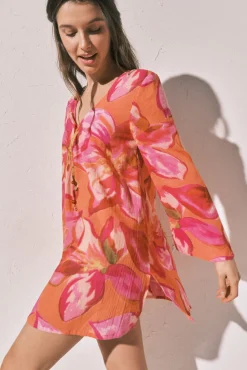 Vestido túnica curta estampado maxi floral