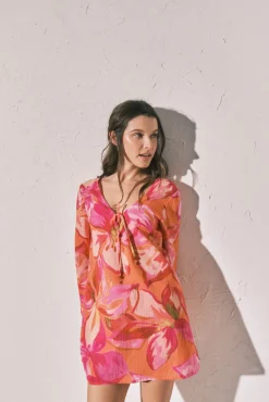 Vestido túnica curta estampado maxi floral