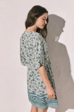Vestido túnica curta estampado boho verde